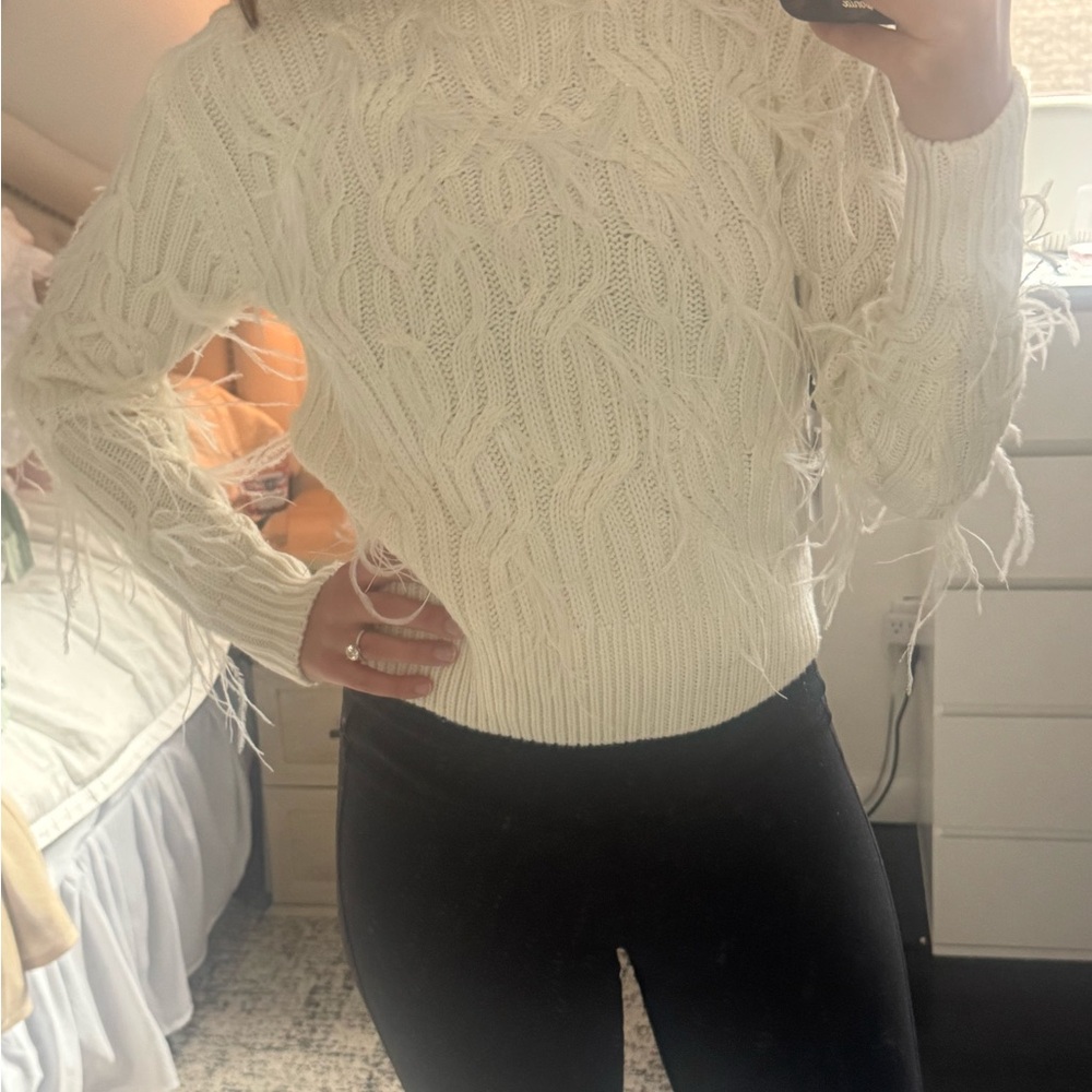 Elegant White Cable Knit Sweater